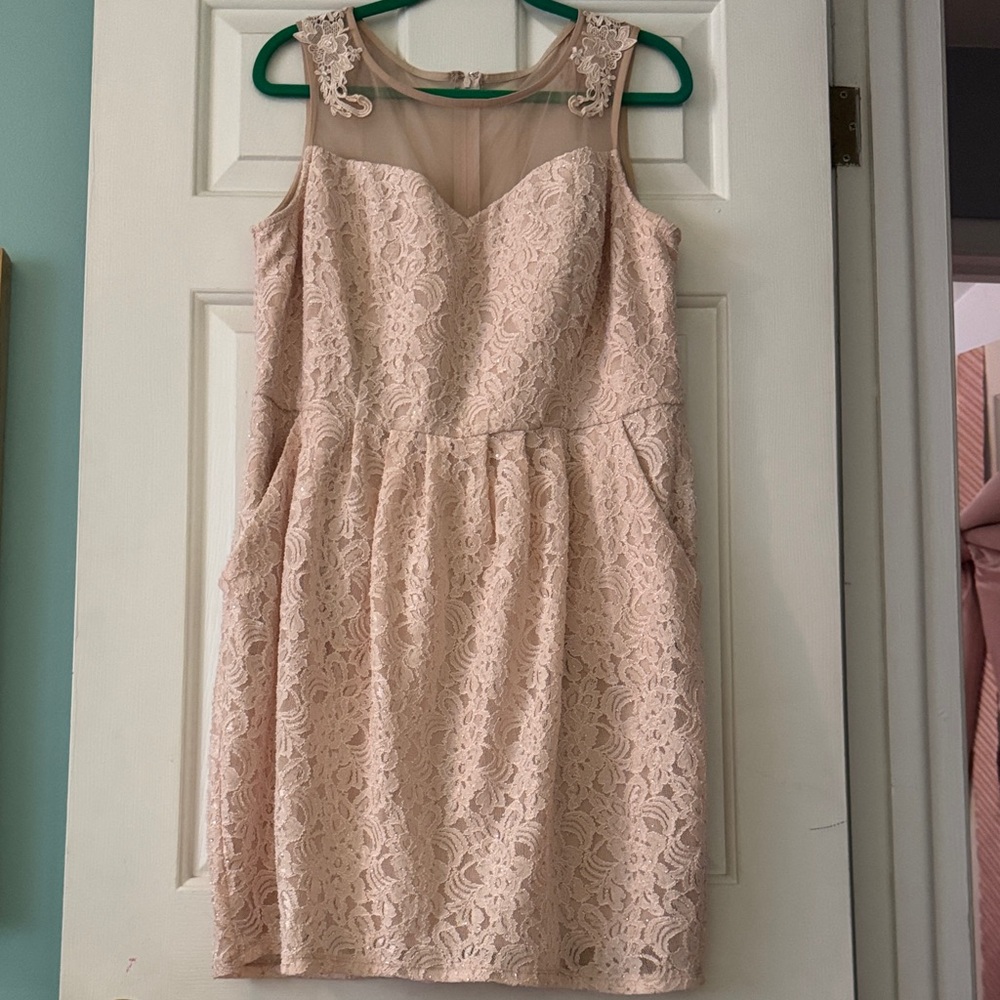 Elegant Lace Sleeveless Dress - Pink